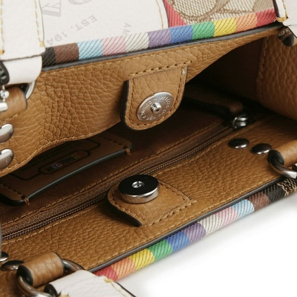 Coach Dempsey Tote 22 In Signature Jacquard With Rainbow Stripe And Coach Patch - Picture 14 of 15